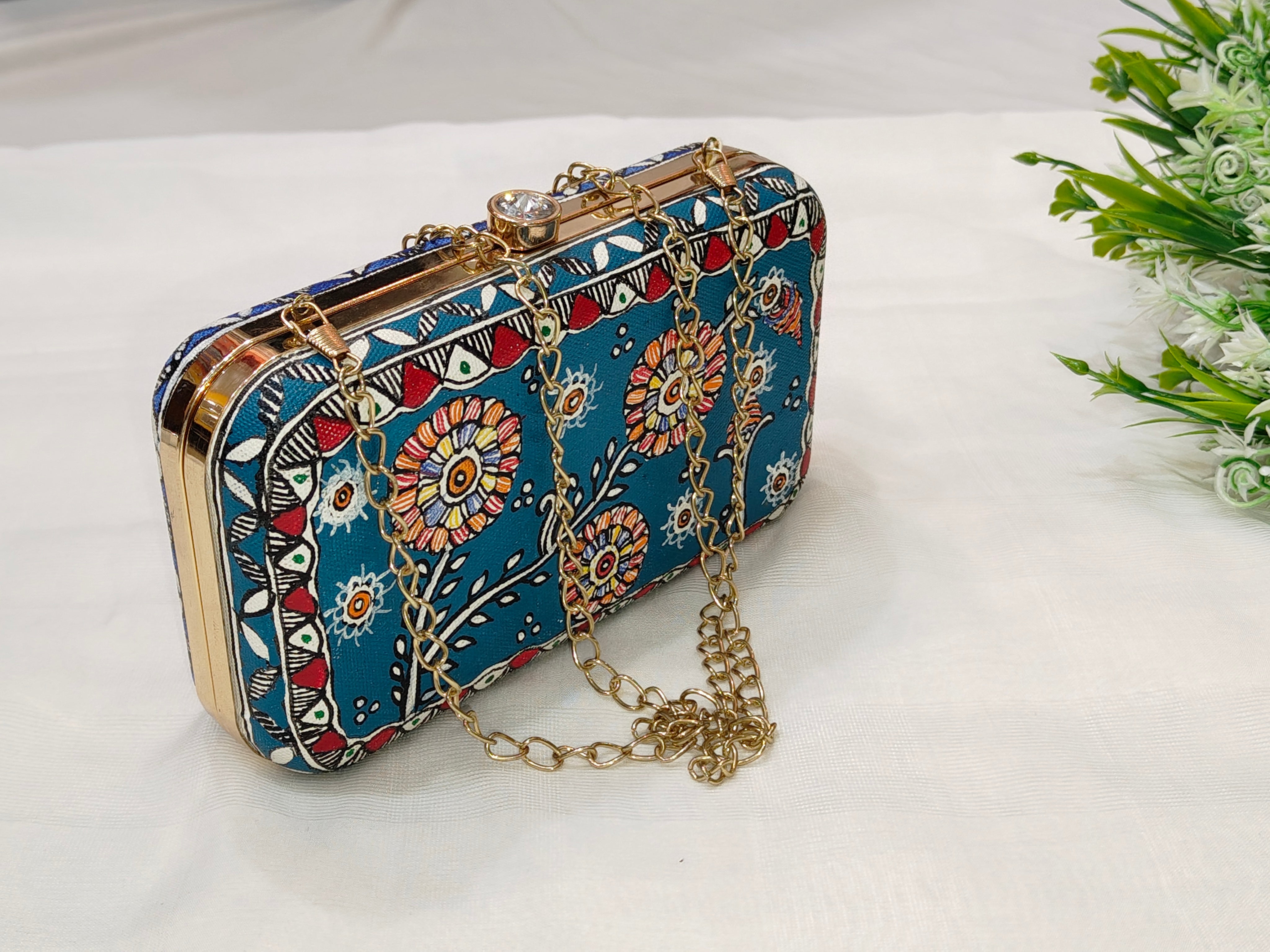 Handpainted Madhubani Clutch with Elephant Motif